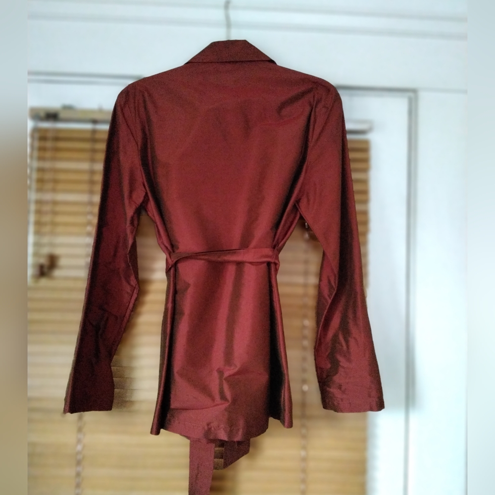 Holiday Time. Woman in Red Silk Shantung jacket - Picture 2 of 5